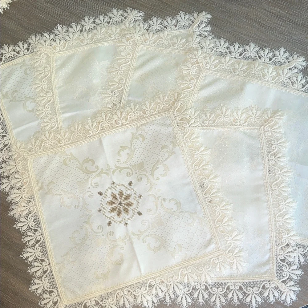 Elegant Cream Lace Table Mats or Napkins. Set of 12. 13x13 square.